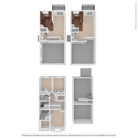 A set of four images showing different layouts of a room.